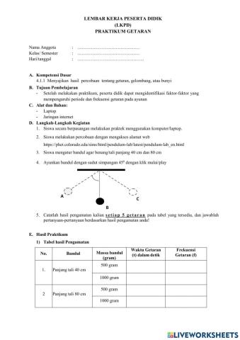 Lembar Kerja Getaran Pada Bandul