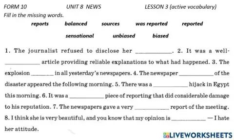 News active vocabulary U8 L3