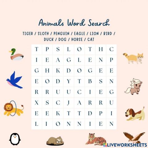 Animal word search