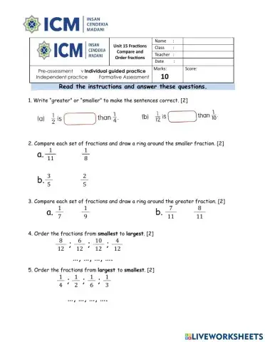 Compare and order mixed numbers