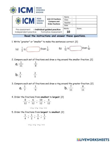 Compare and order mixed numbers