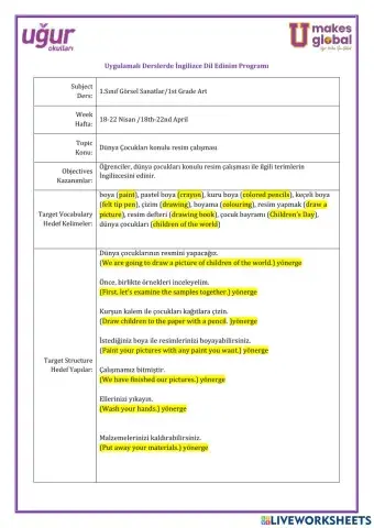 Görsel Sanatlar-1.Sınıf-18-22 Nisan