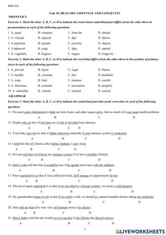 Unit 10. HEALTHY LIFESTYLE AND LONGEVITY