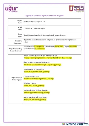 Görsel Sanatlar-KG 1-18-22 Nisan
