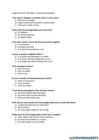 Comprensió lectora -Rondalla-