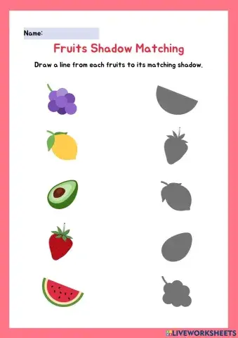 Red and Green Fruits and Vegetables Shadow Matching Worksheets