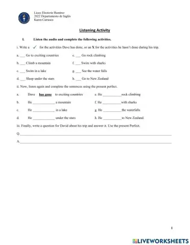 Listening Present Perfect