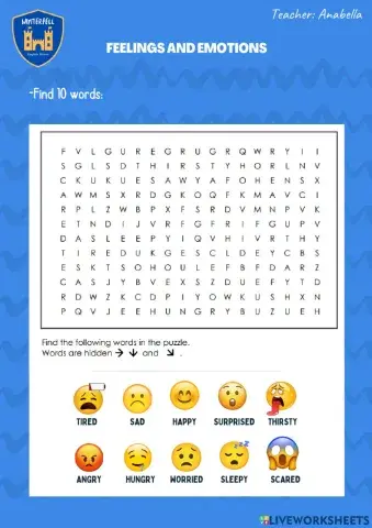 Word search: Feelings and emotions
