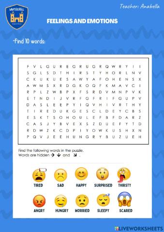 Word search: Feelings and emotions