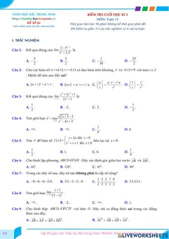 Toán 11-Kiểm tra CK2-THPT Lương Ngọc Quyến, Thái Nguyên-2021
