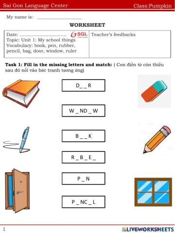 FFs1: Unit 1: School things