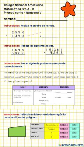 Q. V - Prueba corta matemática