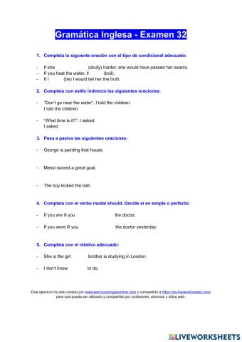 Gramática inglesa - Examen 32