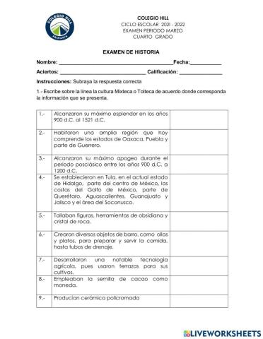 Examen historia marzo