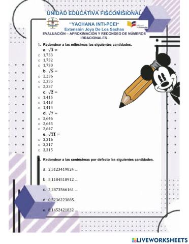 Aproximación y redondeo de números irracionales