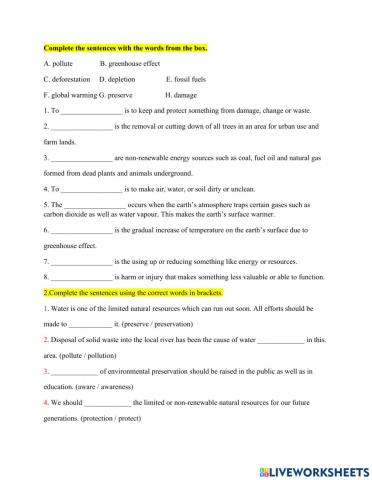 Unit 9: Preserving the environment