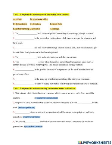 Unit 9: Preserve the environment