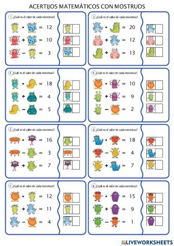 Troba el valor de cada monstre