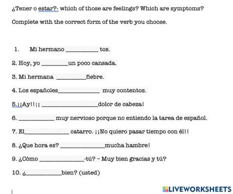 Tener estar gap fill