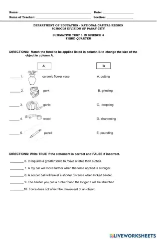 Third quarter summative test in science sdo