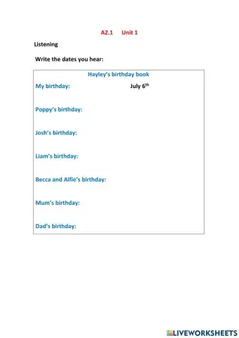 A2.1 Listening Dates