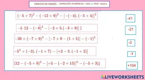 Expressões numéricas com potências Fase1A