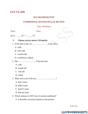 SG2 Grammar Test-Conditionals