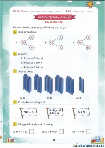 Các số đến 100 tuần 25 lớp 1