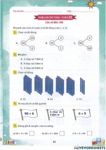 Các số đến 100 tuần 25 lớp 1
