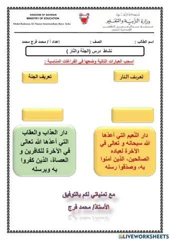نشاط تعريف الجنة والنار