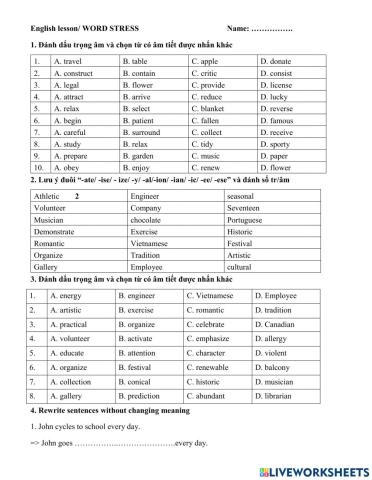 Grade 6- Word Stress