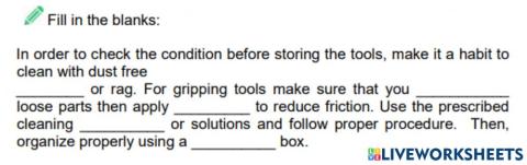 Maintain Hand Tools, Equipment, and  Paraphernalia (MT) 1