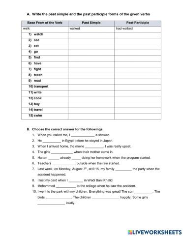 Grammar Revision - Past Progressive and Past Perfect