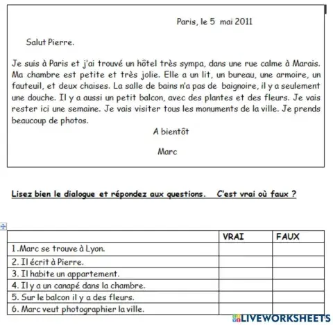 Description d'une chambre