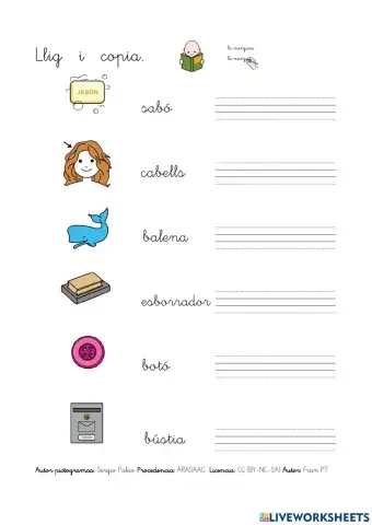 Copiar paraules amb b-v.