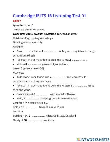 CAM 16 Listening Test 1 section 1&2
