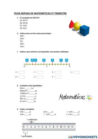 Ficha molona de repaso matematicas