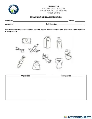 Examen ciencias naturales marzo