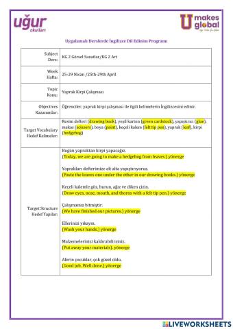 Görsel Sanatlar-KG 2-25-29 Nisan