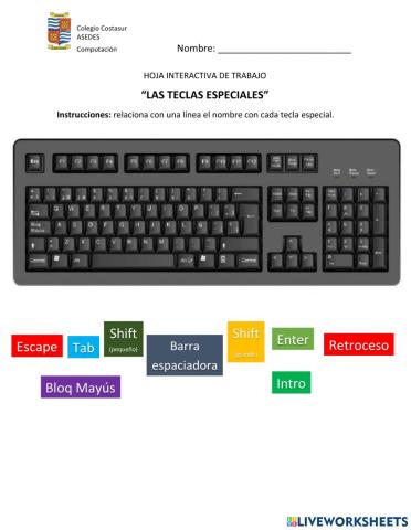 Hoja de trabajo interactiva Teclas Especiales