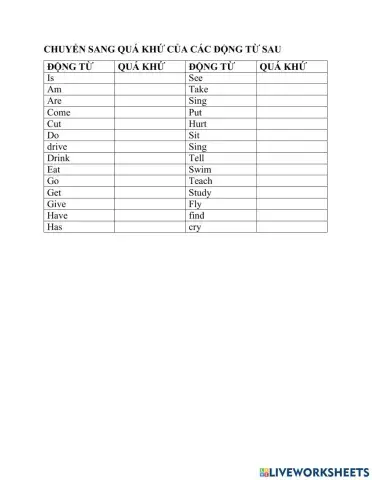 Irregular past verbs