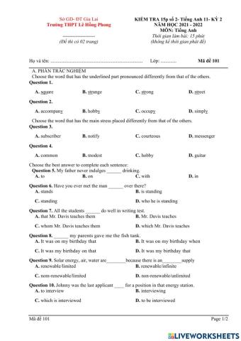 English 11- 15 minute test