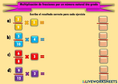 Multiplicación de fracciones por un número natural 6to