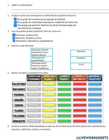 Literatura,generos literarios,sustantivos