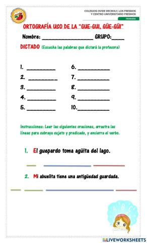 Dictado de palabras con g