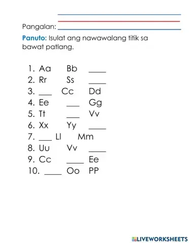 Isulat ang nawawalang titik ng makabagong alpabetong filipino