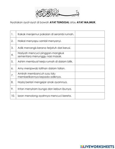 Ayat tunggal & ayat majmuk