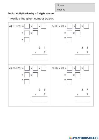 Red Multiplication by 2 digits number