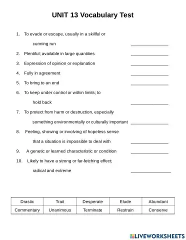 Unit 13 Vocab for 6th Grade