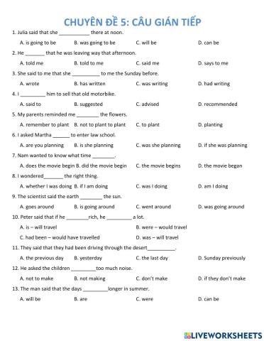 Reported speech exercise